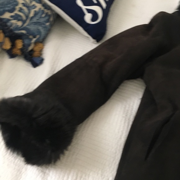 1XL Chocolate Brown Sherling Fur and Suede   Coat - Picture 7 of 8